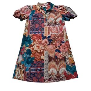 Chico's Dress Women's Small 0/4 Tapestry Colorful Puff Sleeve Boho Pockets